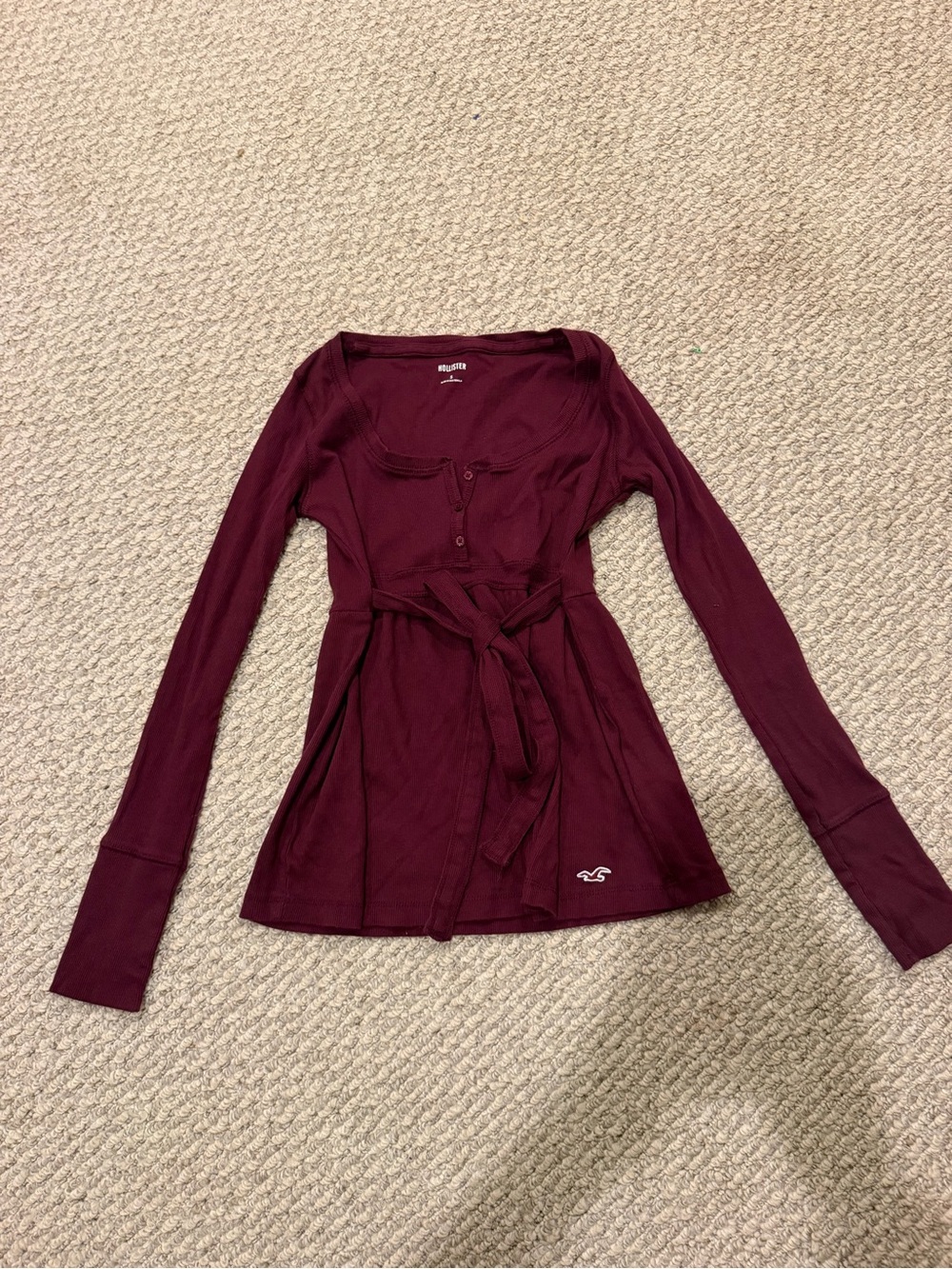 Hollister Burgundy Long Sleeve Tie-Waist Tee
